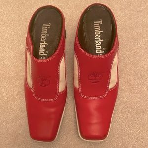 TIMBERLAND RED & WHITE SLIP ONS
